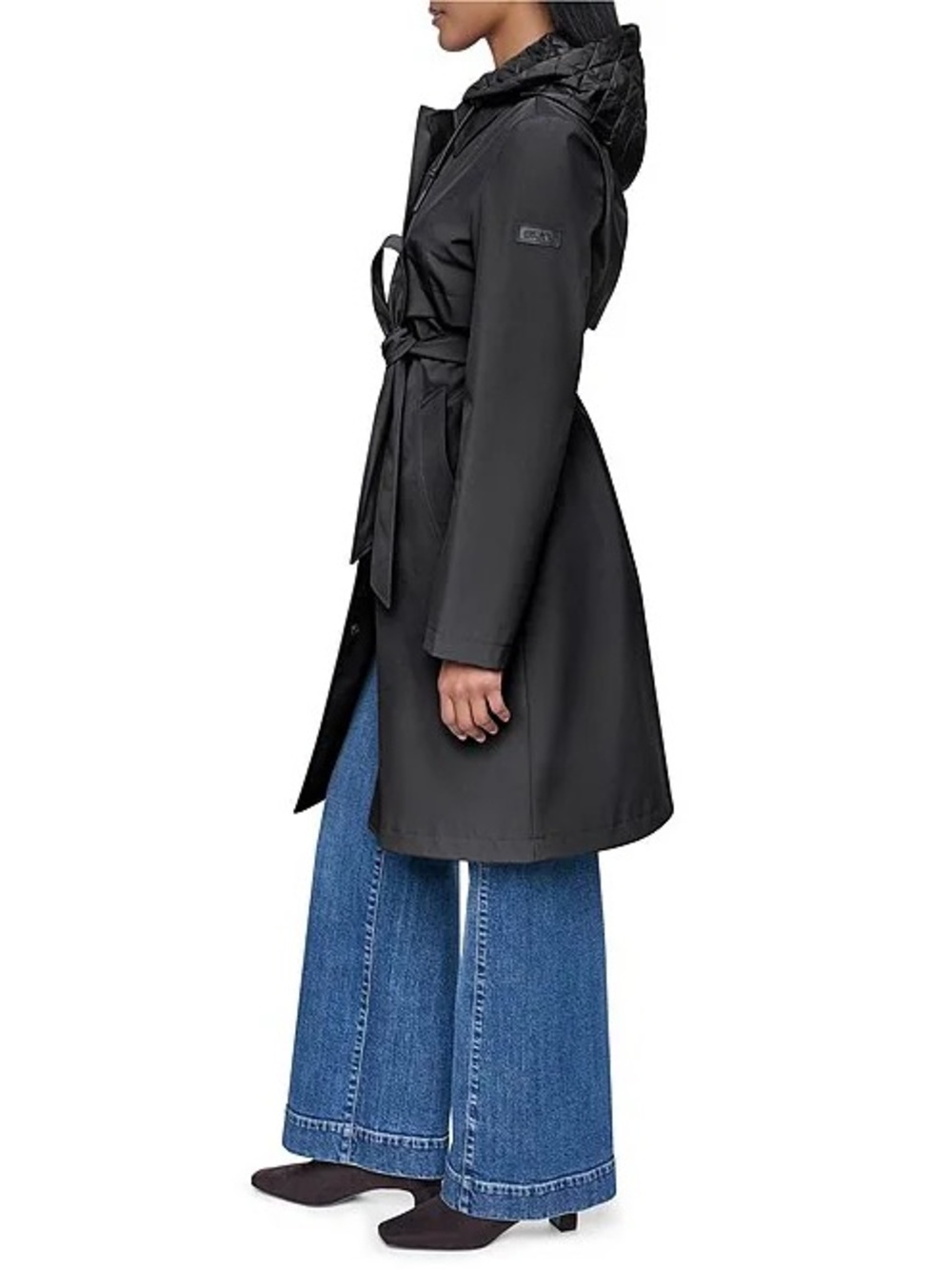DKNY Black Trench Coat with Quilted Hooded Liner